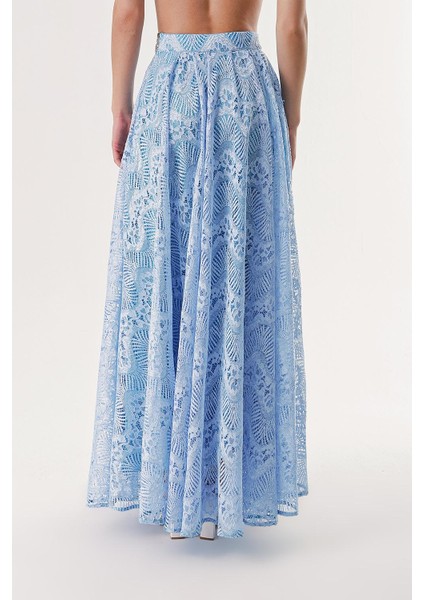 Mavi Fermuarlı Uzun Dantel Etek 81240 fırsatları