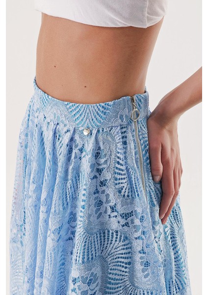 Mavi Fermuarlı Uzun Dantel Etek 81240 indirimleri