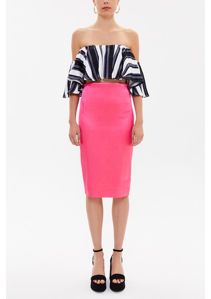 Pembe Fermuarlı Desenli Kalem Etek 81015