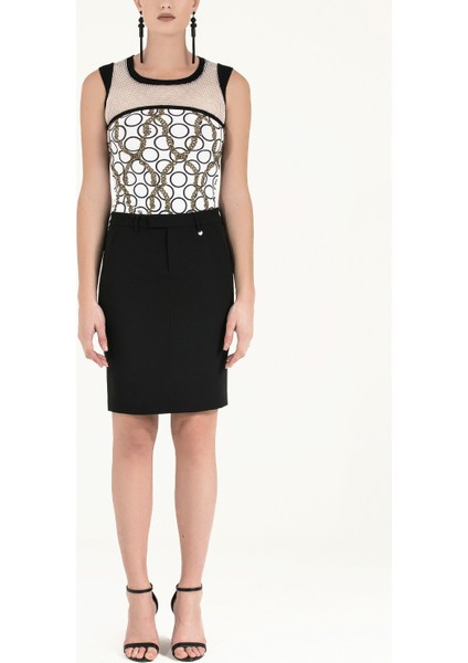 Siyah Yandan Cepli Düşük Bel Etek 80671