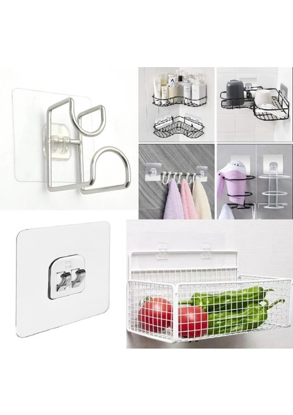 10 Lu Güçlü Kendinden Yapışkanlı Kancalar Köşe Rafı Banyo Rafı Duş Rafı Kancası, Su Geçirmez Askı