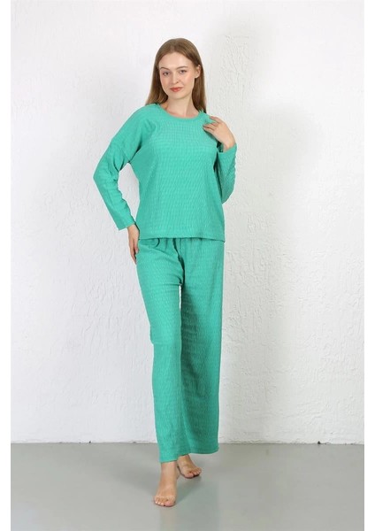 Kadın Bürümcük Kumaş Pijama Takım Yeşil fırsatları