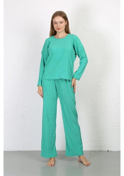 Kadın Bürümcük Kumaş Pijama Takım Yeşil
