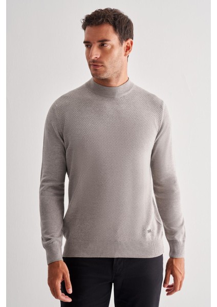 Gri Yarım Balıkçı Yaka Uzun Kol Cepsiz Comfort Fit Classic Pamuklu Triko Kazak 1012255208