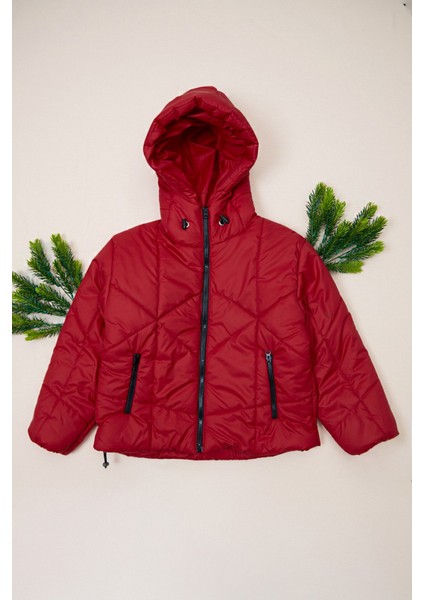 Fermuarlı Stoperli Kapüşonlu Kız Çocuk Şişme Mont