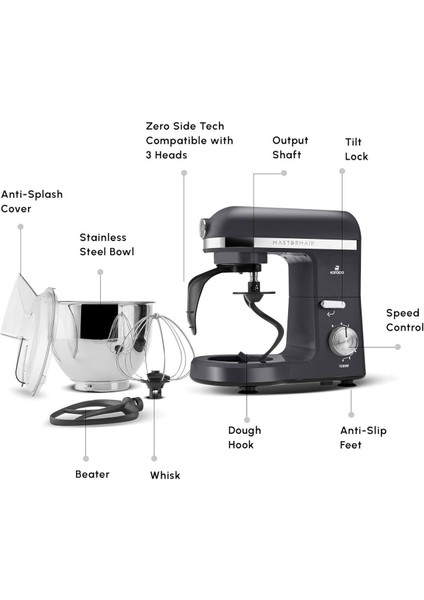 5 Litre Hacimli Çok Fonksiyonlu Yoğurma ve Karıştırıcı, Gri Renk fiyatları