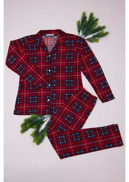 Ekose Desenli Süet Kız Çocuk Pijama Takımı