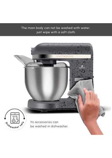 6 Hızlı Çift Kollu Güçlü Hamur Yoğurma Mutfak Şefi 1500 W, Gri
