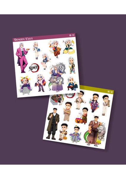 Tengen Uzui-Demon Slayer Gyomei Himejima -Parlak Kağıt 2 Li Set Anime Sticker Çıkartma-Kimetsu No Yaiba