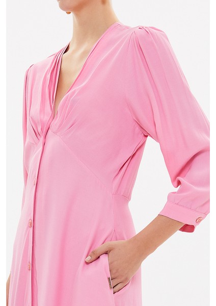 Pembe V Yaka Uzun Elbise 92840 modelleri