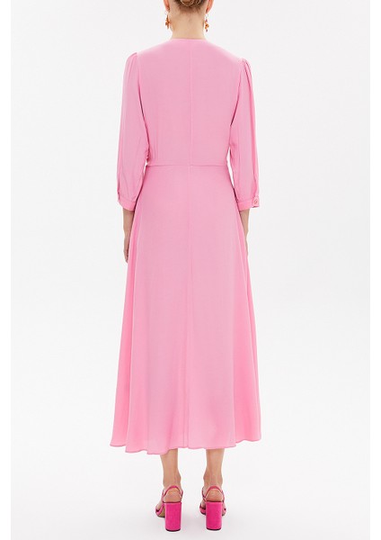 Pembe V Yaka Uzun Elbise 92840 fırsatları