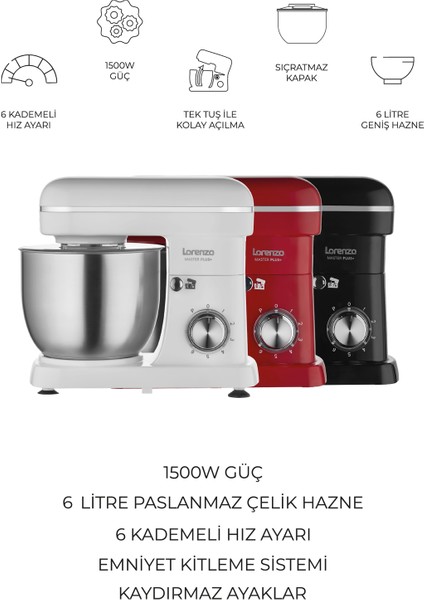 Stand Mixer Siyah, Kırmızı Renk Seçenekleri, Şık ve Kullanışlı Mutfak Aleti indirimleri