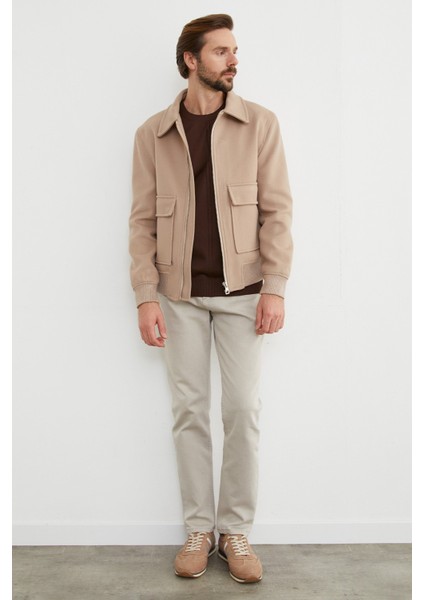 Fermuarlı Polo Yaka Cepli Kaşe Ceket modelleri