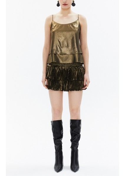 Altın Ip Askılı Godeli Bluz 19820