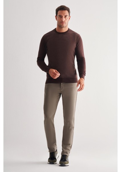 Koyu Kahverengi Bisiklet Yaka Uzun Kol Cepsiz Comfort Fit Pamuklu Triko Kazak 1012255216 fiyatları