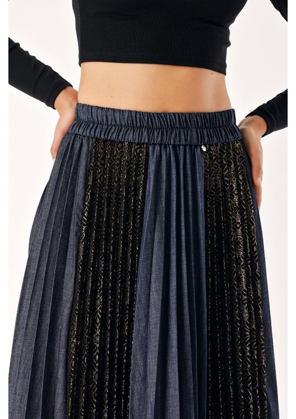 Lacivert Dantel Detaylı Piliseli Etek 81273 indirimleri