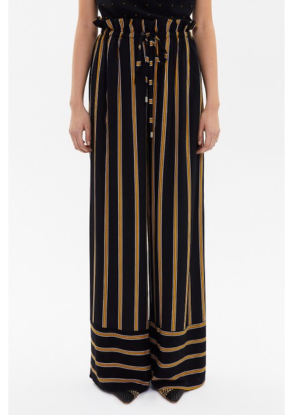 Siyah Yüksek Bel Çizgili Bol Kesim Pantolon 41303