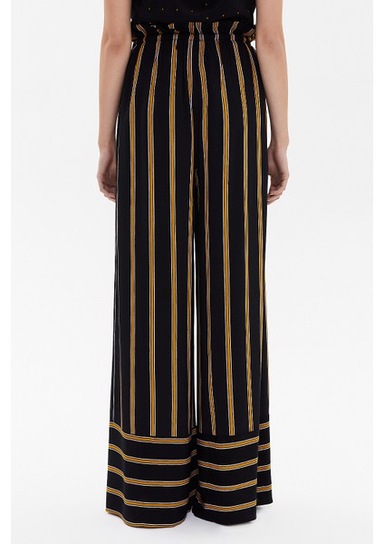 Siyah Yüksek Bel Çizgili Bol Kesim Pantolon 41303