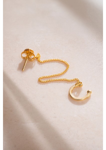 Altın Zincir Detaylı Şık 925 Ayar Gümüş Küpe 30