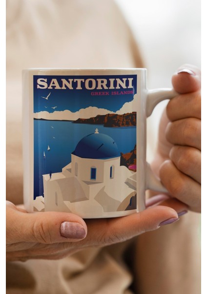 Santorini Baskılı Premium Kupa Bardak