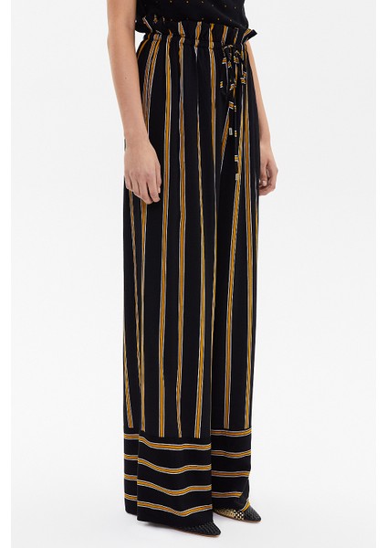 Siyah Yüksek Bel Çizgili Bol Kesim Pantolon 41303 modelleri