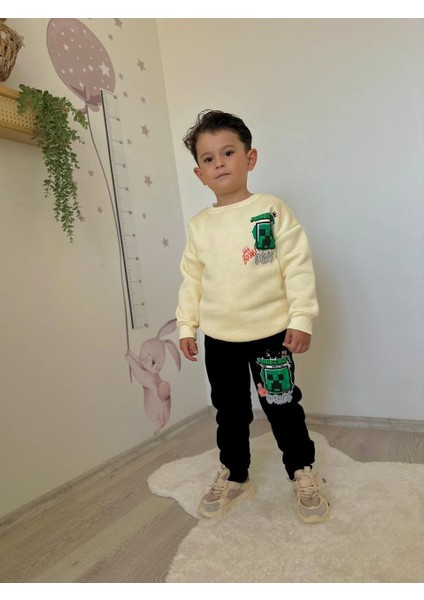 Erkek Çocuk Craf Modelli 3 Iplik Şardonlu Eşofman Takımı