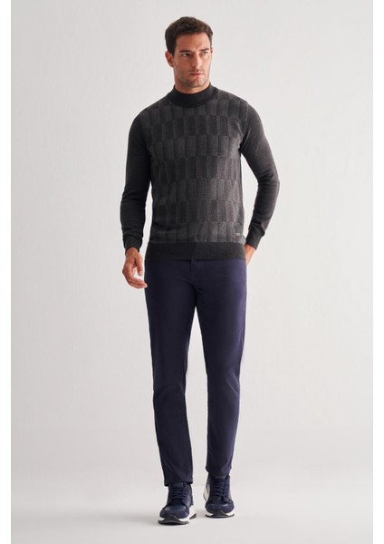 Koyu Antrasit Yarım Balıkçı Yaka Uzun Kol Cepsiz Comfort Fit Pamuklu Triko Kazak 1012255212 fiyatları