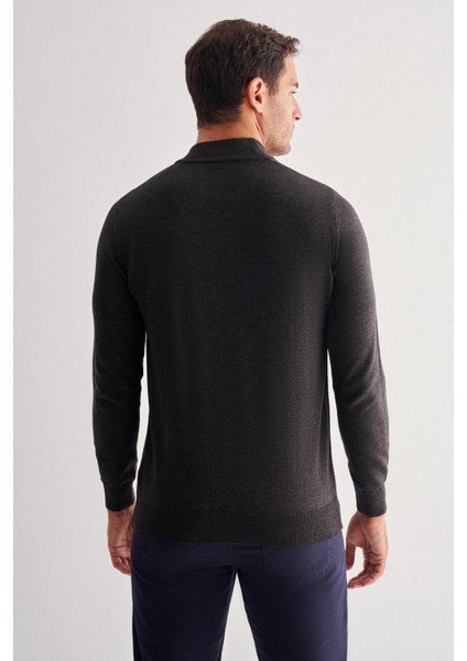Koyu Antrasit Yarım Balıkçı Yaka Uzun Kol Cepsiz Comfort Fit Pamuklu Triko Kazak 1012255212 indirimleri