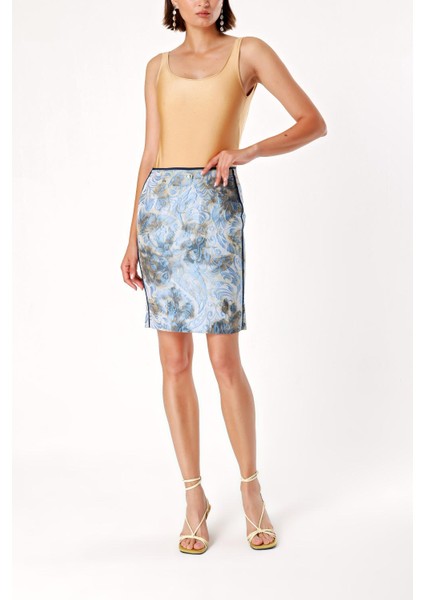 Mavi Jakarlı Kalem Etek 80502