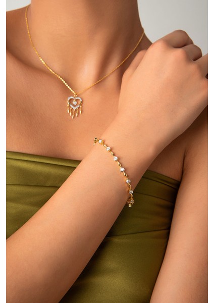 Altın Kalpli Kristal Taşlı 925 Ayar Gümüş Bileklik 20 fiyatları