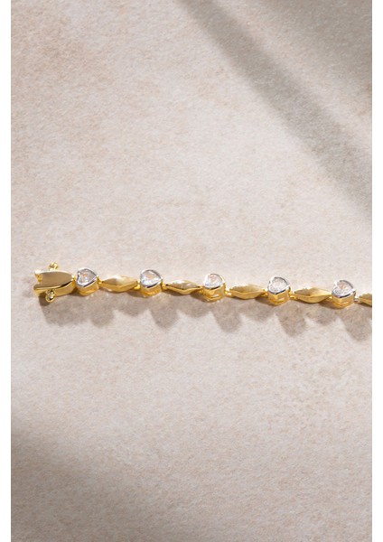 Altın Kalpli Kristal Taşlı 925 Ayar Gümüş Bileklik 20 modelleri