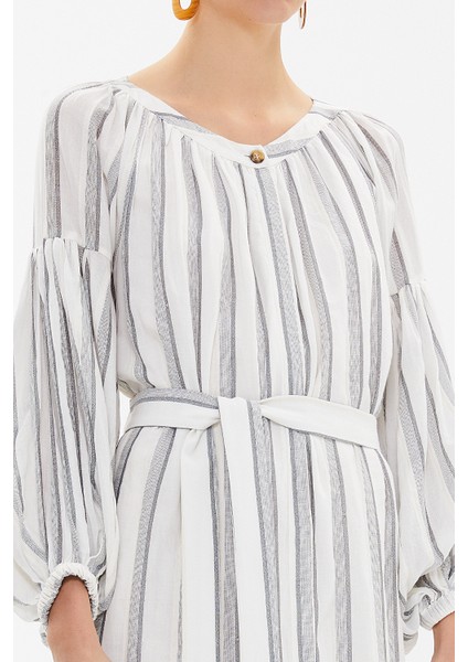 Gri Lastikli Balon Kol Uzun Elbise 92718 modelleri