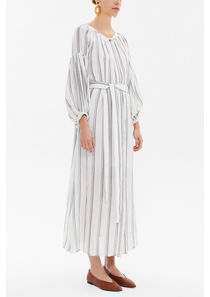 Gri Lastikli Balon Kol Uzun Elbise 92718 indirimleri