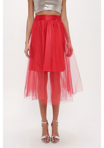 Kırmızı Beli Lastikli Tül Etek 81075 fiyatları