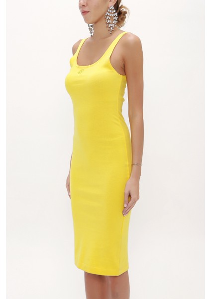 Sarı Askılı Dar Kesim Mini Örme Elbise 91967 modelleri