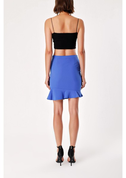 Mavi Volanlı Büzgülü Mini Etek 80711 fırsatları