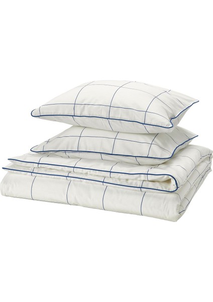 Çift Kişilik Nevresim Seti, Beyaz-Mavi, 240X220/50X60 cm