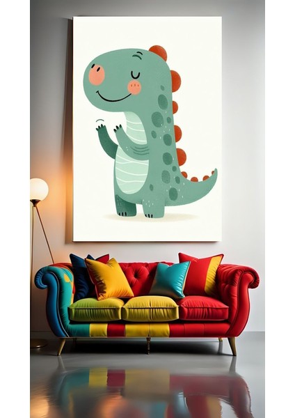 Çocuk Odası Kreş Tatlı Dinazor Ev Duvar Salon Güzellik Salonu Ofis Dükkan Dekarasyon Kanvas Tablo