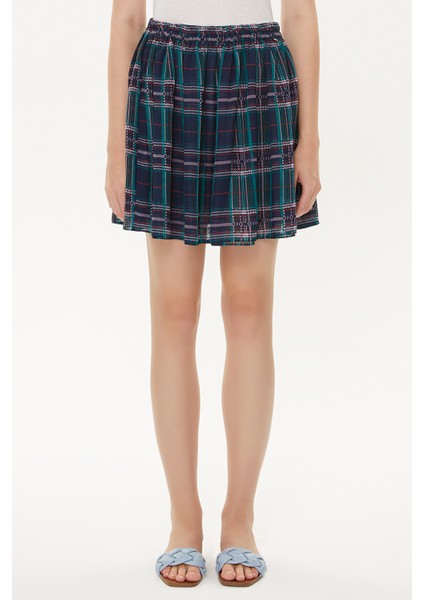 Lacivert Zemin Çizgili Büzgülü Mini Etek 81166 fiyatları