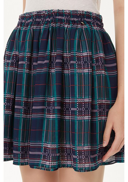 Lacivert Zemin Çizgili Büzgülü Mini Etek 81166 modelleri