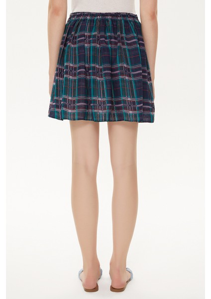 Lacivert Zemin Çizgili Büzgülü Mini Etek 81166 fırsatları