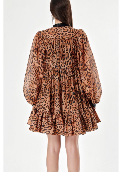 Leopar Büzgülü Kısa Elbise 94240 fırsatları
