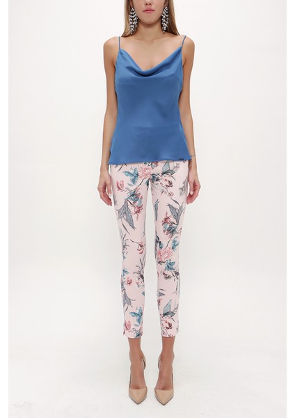 Mavi Degaje Yaka Askılı Bluz 19755