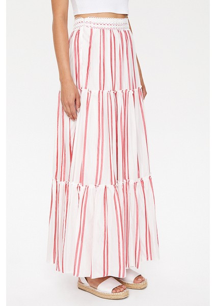 Kırmızı Dantel Detaylı Uzun Etek 81022