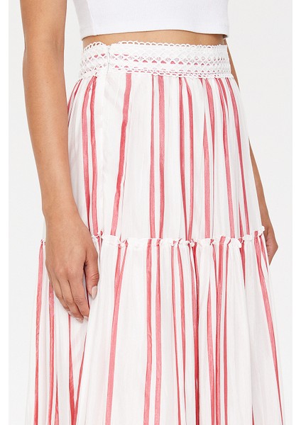 Kırmızı Dantel Detaylı Uzun Etek 81022