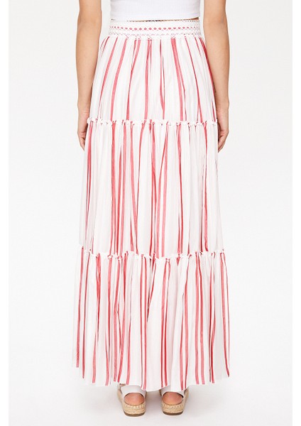 Kırmızı Dantel Detaylı Uzun Etek 81022