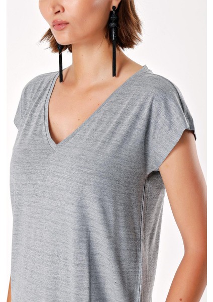 Gri V Yaka Basic Tshirt 19713 indirimleri