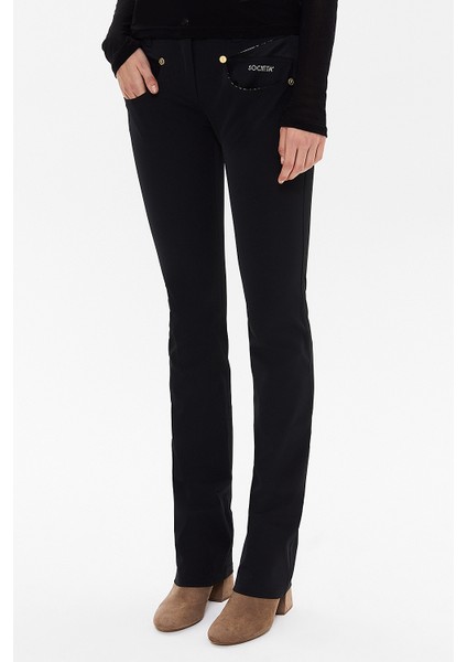 Siyah Metal Aksesuarlı Pantolon 40571 modelleri