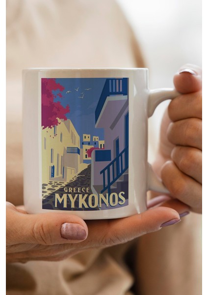 Greece- Yunanistan- Mykonos Baskılı Premium Kupa Bardak
