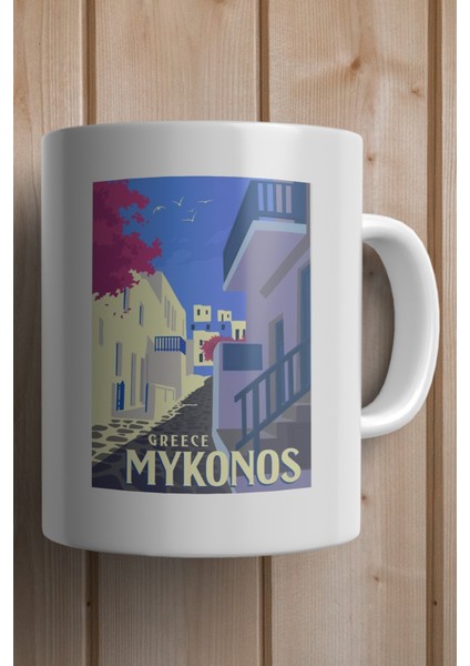 Greece- Yunanistan- Mykonos Baskılı Premium Kupa Bardak fiyatları